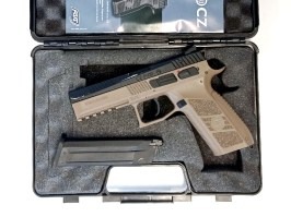 Pistola airsoft CZ P-09 DT FDE, corredera metálica, Gas blowback + funda - UNRELIABLE [ASG]