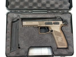 Pistola de airsoft CZ P-09 DT FDE, corredera metálica, carcasa Gas blowback - DEVUELTA [ASG]