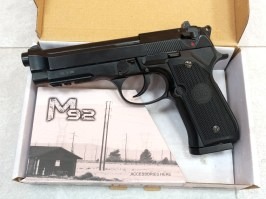Pistola airsoft M92 gas blowback CO2 - negra, full auto, 1,6J - UNFUNCIONAL [KWC]