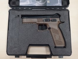 Pistola airsoft CZ P-09 DT FDE, corredera metálica, Gas blowback + funda - SERVICED [ASG]