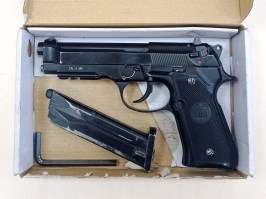 Pistola airsoft M92 gas blowback CO2 - negra, full auto, 1,6J - UNFUNCIONAL [KWC]