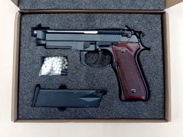 Pistola airsoft M9A1, gas blowback (GBB) - Negra, empuñadura de madera auténtica - UNFUNCTIONAL [Snow Wolf]