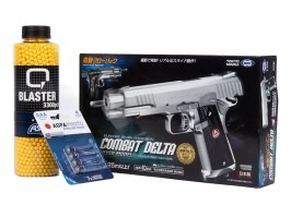 Paquete: Airsoft pistola eléctrica Combat Delta plata, EBB + 3000 BBs + 4 baterías [Tokyo Marui]