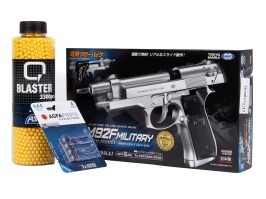 Paquete: Airsoft pistola eléctrica M92F plata militar,, EBB + 3000 BBs + 4 baterías [Tokyo Marui]