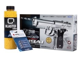 Paquete: Pistola de airsoft FULL AUTO M9A1 plata, EBB + 3000 BBs + 4 baterías [Tokyo Marui]