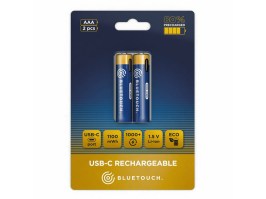 Batería recargable de iones de litio con conector USB-C, 1,5 V, tipo AAA, 733 mAh - 2 unidades [Bluetouch]