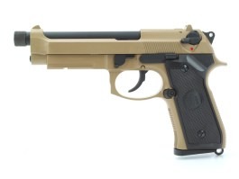 Pistola de airsoft M9 A1, cañón con rosca, totalmente metálica, gas blowback - TAN [KJ Works]