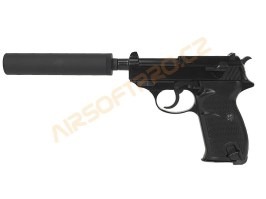Pistola de airsoft P38S con supresor - gas blowback - negro [WE]