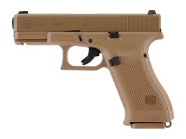 Pistola de airsoft Glock 19X, corredera metálica, retroceso por gas - Coyote [UMAREX]