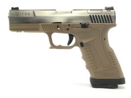 Pistola airsoft GP1799 T8 - GBB, corredera metal plateado, carcasa TAN, cañón plateado [WE]