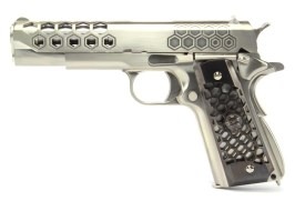 Pistola airsoft M1911 Hex Cut - GBB, full metal, Gen.2 - plata [WE]